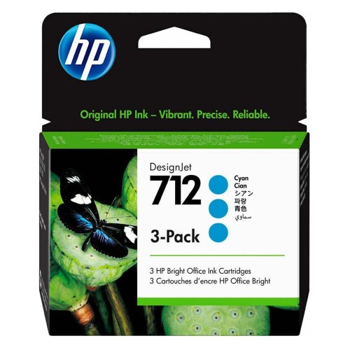 HP 712 Γνήσιο Πακέτο 3 Μελανιών Εκτυπωτή InkJet Κυανό (3ED77A)