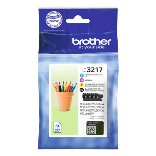 Brother LC3217 Γνήσιο Πακέτο 4 Μελανιών Εκτυπωτή InkJet Κίτρινο / Κυανό / Ματζέντα / Μαύρο (LC-3217VP)