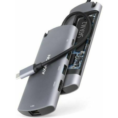 Axagon HMC-6M2 USB-C Docking Station με HDMI 4K PD Ethernet Ασημί