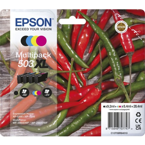 Epson 503XL Γνήσιο Πακέτο 4 Μελανιών Εκτυπωτή InkJet Κίτρινο / Κυανό / Ματζέντα / Μαύρο (C13T09R64010)