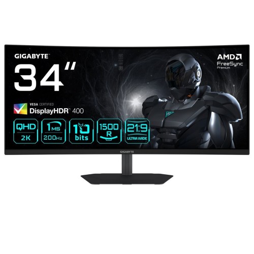 Gigabyte G34WQC2 Ultrawide VA HDR Curved Gaming Monitor 34" QHD 3440x1440 200Hz με Χρόνο Απόκρισης 1ms GTG Γκρι