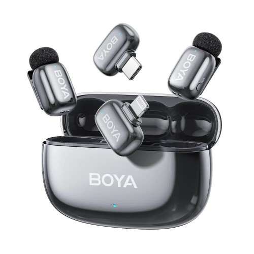 Boya Mini 2 Lightning & Type-C Ασύρματο Δυναμικό Μικρόφωνο Πέτου, Clip On Δημοσιογραφικό σε Γκρι Χρώμα Space Grey