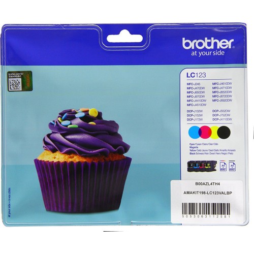 Brother LC123 Γνήσιο Πακέτο 4 Μελανιών Εκτυπωτή InkJet Κίτρινο / Κυανό / Ματζέντα / Μαύρο (LC-123VALBP)