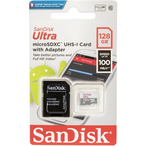 Sandisk Ultra microSDXC 128GB U1 A1 UHS-I 100MB/s με αντάπτορα