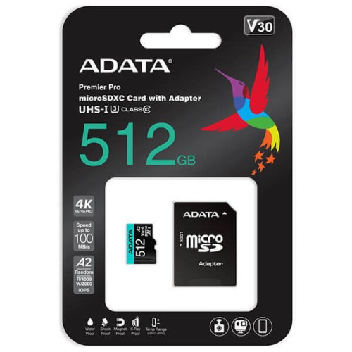Adata High Endurance microSDXC 512GB U3 V30 A2 UHS-I 100MB/s με αντάπτορα