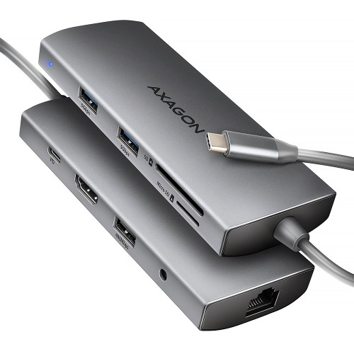 Axagon USB-C Docking Station με HDMI 4K PD Ethernet Ασημί (HMC-8HLSA)