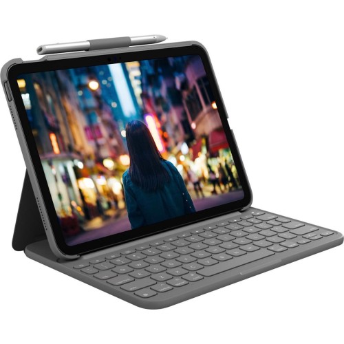 Logitech Bluetooth Slim Folio Flip Cover με Πληκτρολόγιο στα Γερμανικά Γκρι (iPad 2022 10.9'')