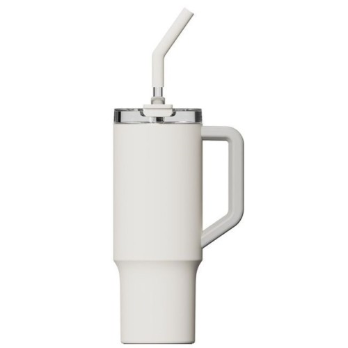 Xiaomi Thermo Mug Handled Tumbler Θερμός Πλαστικό 1lt White με Καλαμάκι και Λαβή BHR9540GL