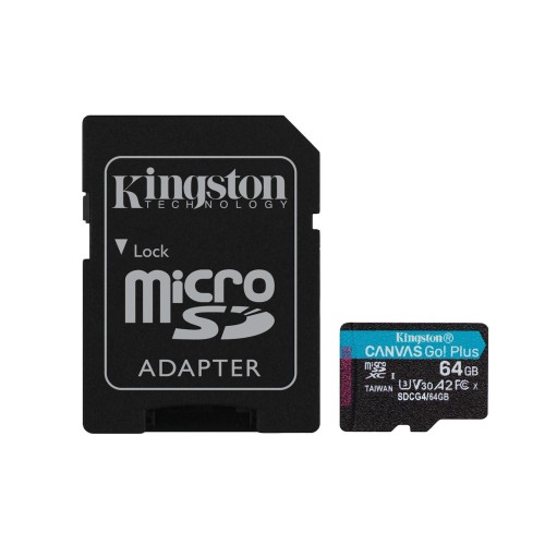 Kingston Canvas Go Plus microSDXC 64GB U3 V30 A2 UHS-I 200MB/s με αντάπτορα