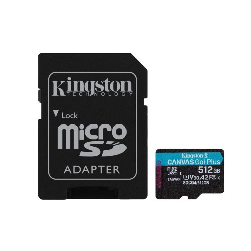 Kingston Canvas Go Plus SDXC 512GB U3 V30 A2 UHS-I 200MB/s με αντάπτορα
