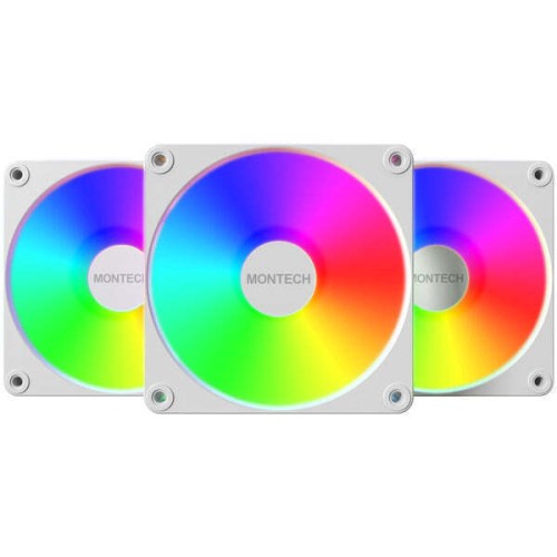 Montech GF120R V2 Reverse Blade Case Fan (1600rpm / 70.8cfm) με ARGB Φωτισμό και Σύνδεση 3-Pin / 4-Pin PWM 3τμχ Λευκό