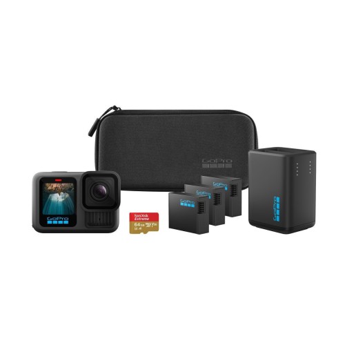 GoPro HERO13 Action Camera 5K Λήψης 360° Υποβρύχια Extended Power Bundle με Οθόνη 2.27" και Wi-Fi Μαύρη
