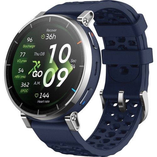 Amazfit Active 3 Premium Stainless Steel 45mm Αδιάβροχο Smartwatch με SIM και Παλμογράφο (Μπλε)