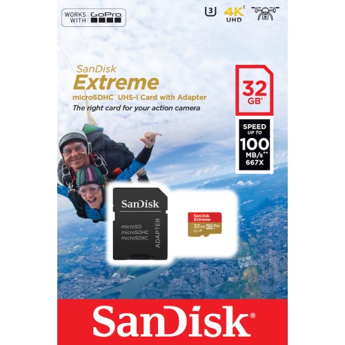 Sandisk Extreme Action microSDHC 32GB Class 10 U3 V30 A1 UHS-I με αντάπτορα