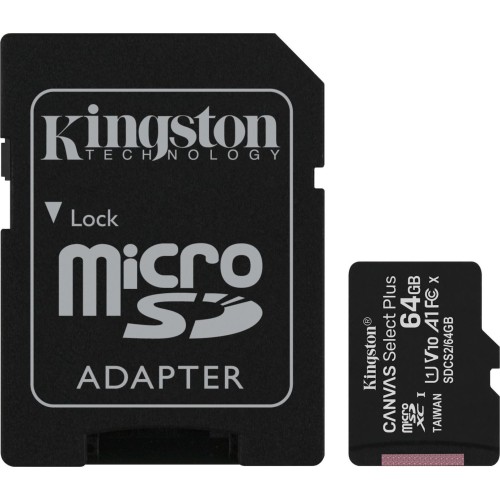 Kingston Canvas Select Plus microSDXC 64GB Class 10 U1 V10 A1 UHS-I με αντάπτορα