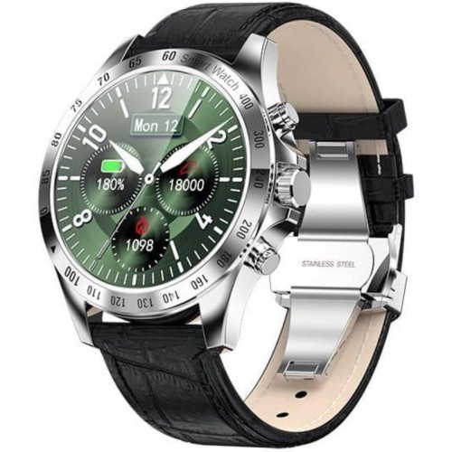 Garett Men Style Smartwatch με Παλμογράφο (Silver/Black Leat)
